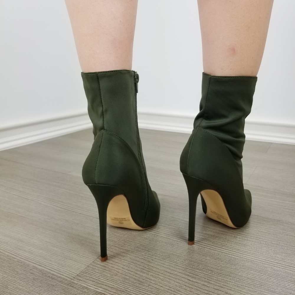 Olive pointy toe Sexy stiletto ankle sock boots - Picture 3 of 8